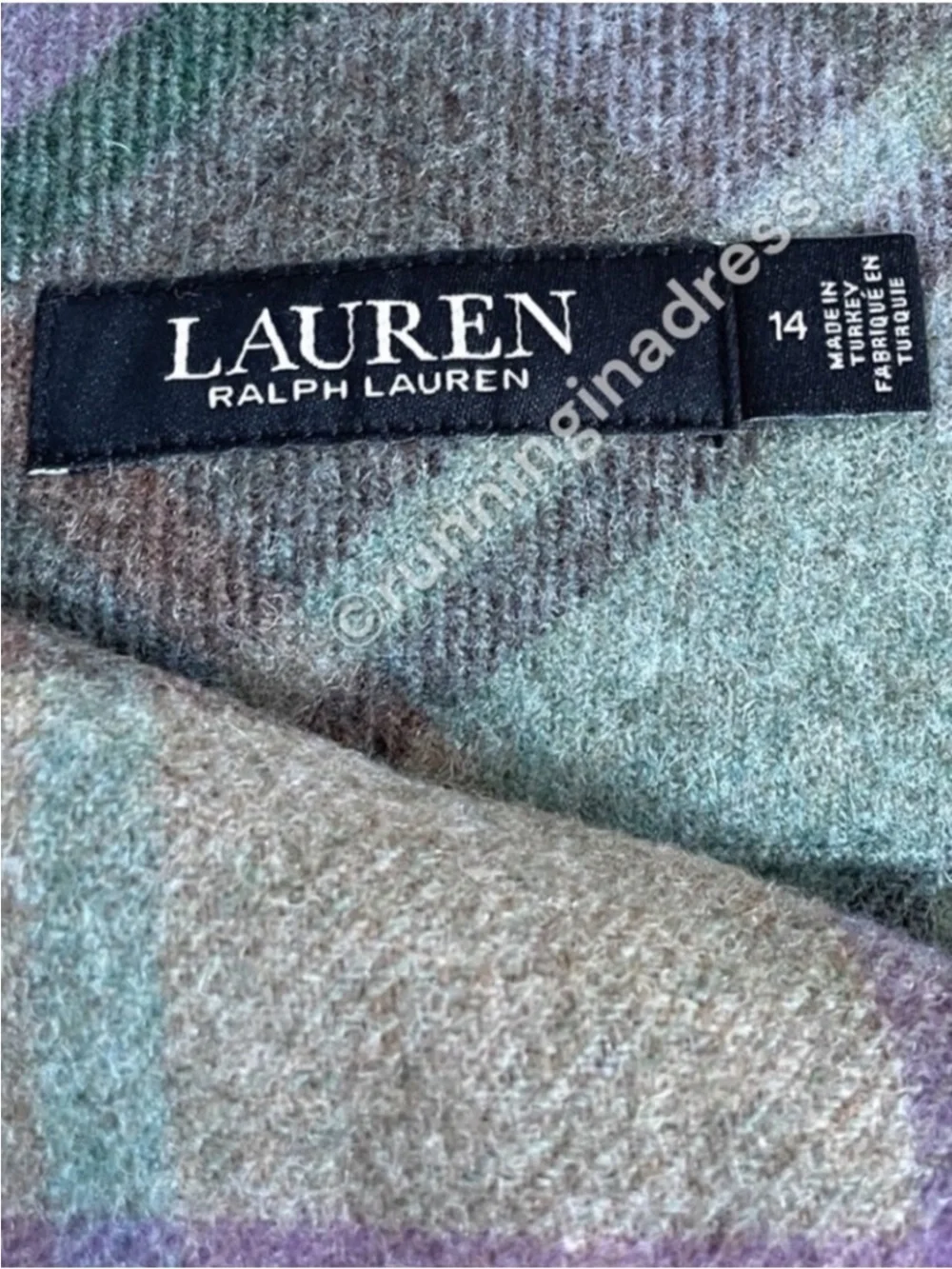 NWT Lauren Ralph Lauren Wool Plaid Kilt Skirt Fringe Tweed Wrap Green Purple 14